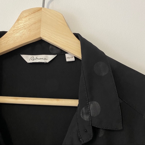 Reitmans Polka Dot Sheer Panel Button Front Shirt Blouse Size XS Black - Picture 4 of 7